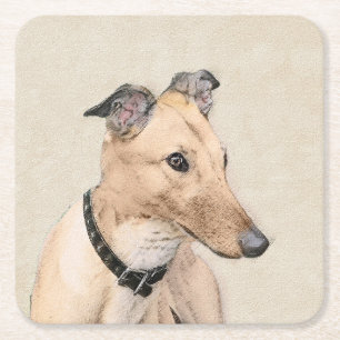 Dessous-de-verre Carré En Papier Peinture Greyhound - Cute Original Chien Art