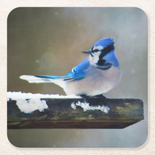 Dessous-de-verre Carré En Papier Peinture Jay Bleu - Art Oiseau Original