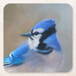 Dessous-de-verre Carré En Papier Peinture Jay Bleu - Art Oiseau Original