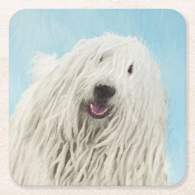 Dessous-de-verre Carré En Papier Peinture Komondor - Cute Original Chien Art (Devant)