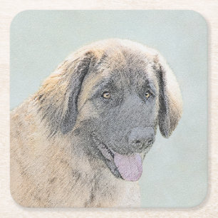 Dessous-de-verre Carré En Papier Peinture Leonberger - Joli art original chien