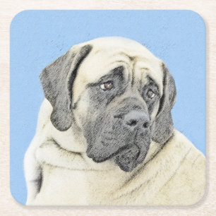 Dessous-de-verre Carré En Papier Peinture Mastiff (Fawn) anglaise - Art Chien origi