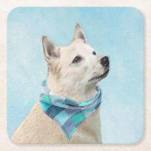 Dessous-de-verre Carré En Papier Peinture norvégienne Buhund - jolie art original c