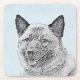 Dessous-de-verre Carré En Papier Peinture norvégienne Elkhound - Art original Chien