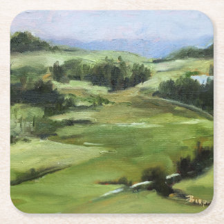 Dessous-de-verre Carré En Papier Peinture originale à l'huile de champs verts de Hi