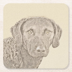 Dessous-de-verre Carré En Papier Peinture originale de chien par Retriever de Chesa