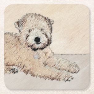 Dessous-de-verre Carré En Papier Peinture originale de Terrier Irlandais à poil dou