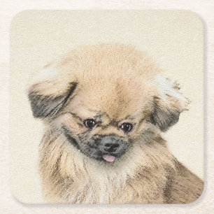 Dessous-de-verre Carré En Papier Peinture Pekingese - Cute Original Chien Art