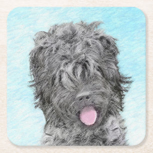 Dessous-de-verre Carré En Papier Peinture russe Terrier noir - Chien original migno