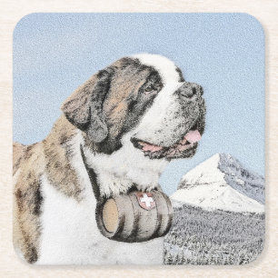 Dessous-de-verre Carré En Papier Peinture Saint Bernard - Cute Original Chien Art