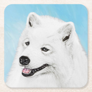 Dessous-de-verre Carré En Papier Peinture Samoyed - Cute Original Chien Art