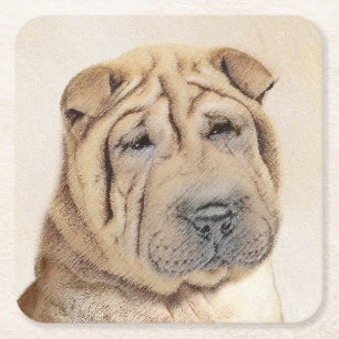 Dessous-de-verre Carré En Papier Peinture Shar Pei - Cute Original Chien Art