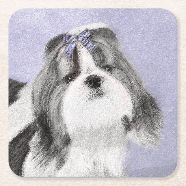 Dessous-de-verre Carré En Papier Peinture Shih Tzu - Cute Original Chien Art (Devant)