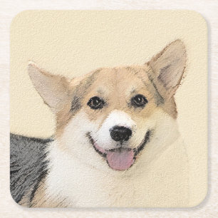 Dessous-de-verre Carré En Papier Pembroke Welsh Corgi Peinture - Art Chien original