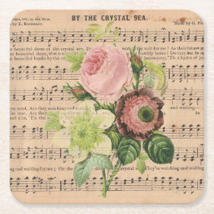 Dessous-de-verre Carré En Papier Peonies vintages et Partitions