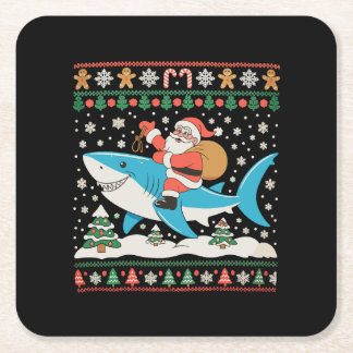 Dessous-de-verre Carré En Papier Père Noël à cheval sur un requin Noël hideux Vacan