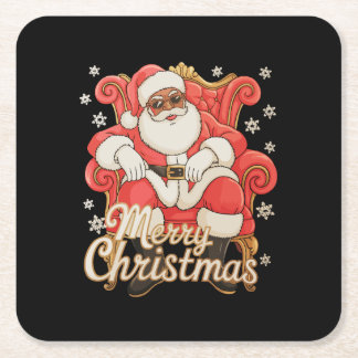 Dessous-de-verre Carré En Papier Père Noël afro-américain Joyeux Noël Xmas