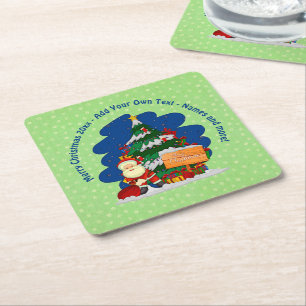 Dessous-de-verre Carré En Papier Père Noël avec arbre de Noël 20xx Ajouter du texte