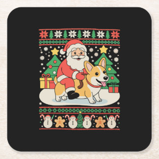 Dessous-de-verre Carré En Papier Père Noël chevauchant un chien Corgi Noël Noël vac