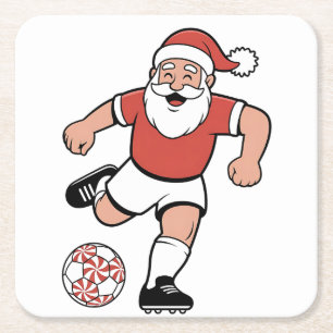 Dessous-de-verre Carré En Papier Père Noël jouant au football Noël Joueur Sport