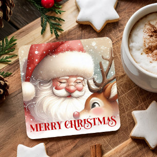 Dessous-de-verre Carré En Papier Père Noël joyeux et Roudolph Tasses de Noël festiv
