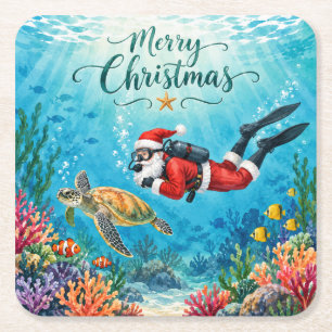 Dessous-de-verre Carré En Papier Père Noël Plongeur Noël Fêtes sous-marines de Noël