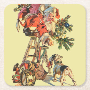 Dessous-de-verre Carré En Papier Père Noël vers le haut d'une échelle