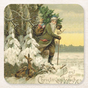 Dessous-de-verre Carré En Papier Père Noël vintage Noël victorien vacances Arbre 