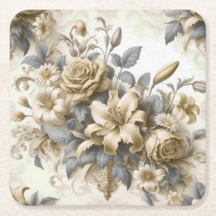 Dessous-de-verre Carré En Papier Perfection florale Jaune antique