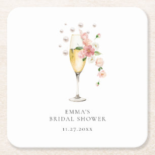 Dessous-de-verre Carré En Papier Perles florales rose pâle et Fête des mariées Pros