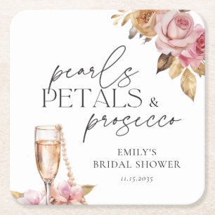 Dessous-de-verre Carré En Papier Perles Pétales & Prosecco Fleurs Shower de Mariée