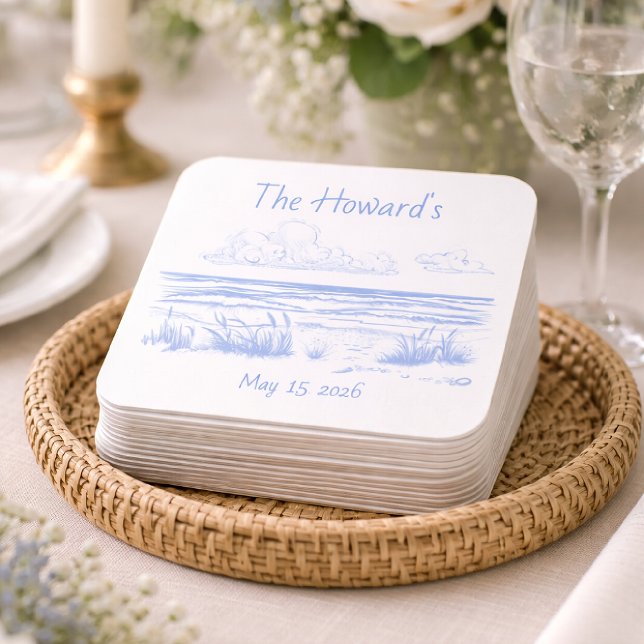 Dessous-de-verre Carré En Papier Personalized Beach Wedding Coasters (Créateur téléchargé)