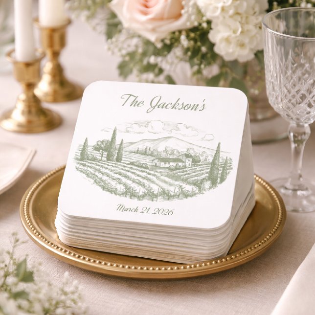 Dessous-de-verre Carré En Papier Personalized Vineyard Wedding Coasters  (Créateur téléchargé)
