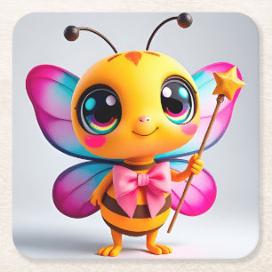Dessous-de-verre Carré En Papier Personnage de fée abeille de dessin animé adorable