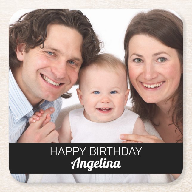 Dessous-de-verre Carré En Papier Personnalisé 1 Photo Happy Birthday Ajouter un nom (Devant)