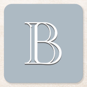 Dessous-de-verre Carré En Papier Personnalisé Monogramme initial doux bleu & blanc