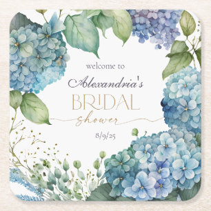 Dessous-de-verre Carré En Papier Personnaliser Fête des mariées Blue Hydrangeas Bie