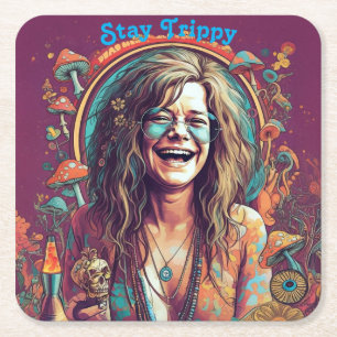 Dessous-de-verre Carré En Papier Personnaliser Hippie Boho Stay Trippy Vibes Person