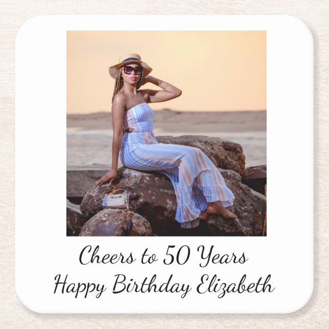 Dessous-de-verre Carré En Papier Personnaliser la fête d'anniversaire de la photo p (Devant)