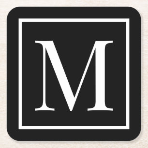 Dessous-de-verre Carré En Papier Personnaliser monogramme noir blanc Tout arrière