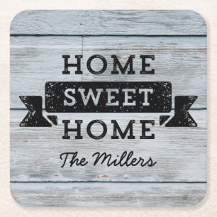 Dessous-de-verre Carré En Papier Personnaliser Nom Rustic Home Sweet Home Bois pâle