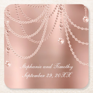 Dessous-de-verre Carré En Papier Personnalisez le Mariage Rose Gold Pearls Diamond 