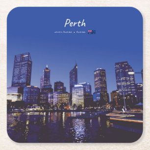 Dessous-de-verre Carré En Papier Perth, Australie - Ciel nocturne de la ville
