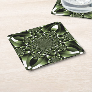 Dessous-de-verre Carré En Papier Pétales de feuille de forêt verte blanche