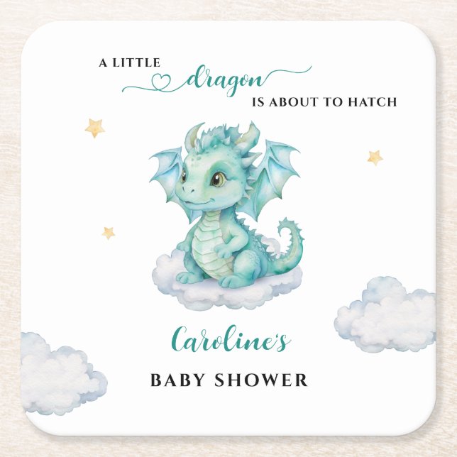 Dessous-de-verre Carré En Papier Petit Baby shower Dragon (Devant)