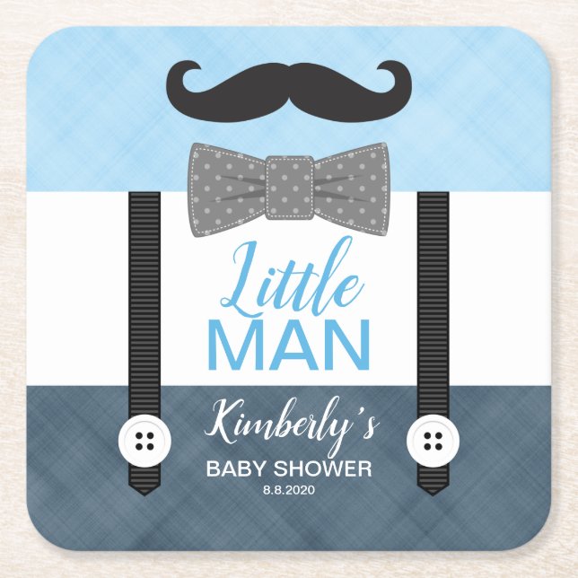 Dessous-de-verre Carré En Papier Petit homme bleu marine garçon baby shower (Devant)