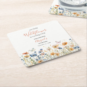 Dessous-de-verre Carré En Papier Petit Papillon de Prairie Fleur Sauvage 1er Annive