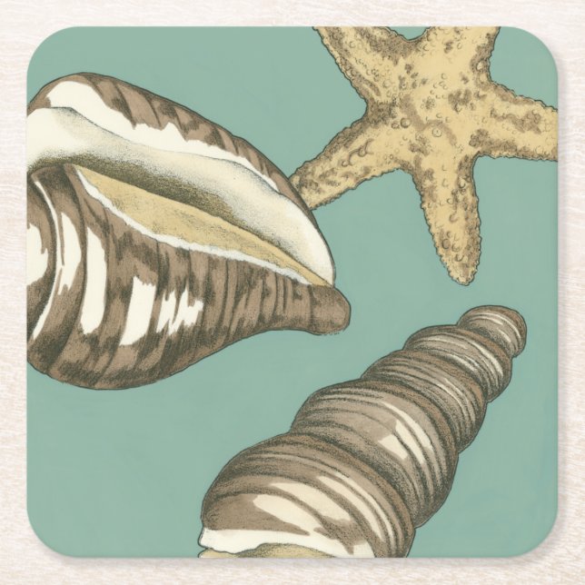 Dessous-de-verre Carré En Papier Petit trio Shell Turquoise (Devant)