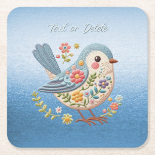Dessous-de-verre Carré En Papier Petite broderie florale d'oiseaux Dessous de verre