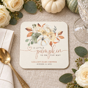 Dessous-de-verre Carré En Papier Petite Citrouille Fleurs d'Automne Crème Chaude Ba